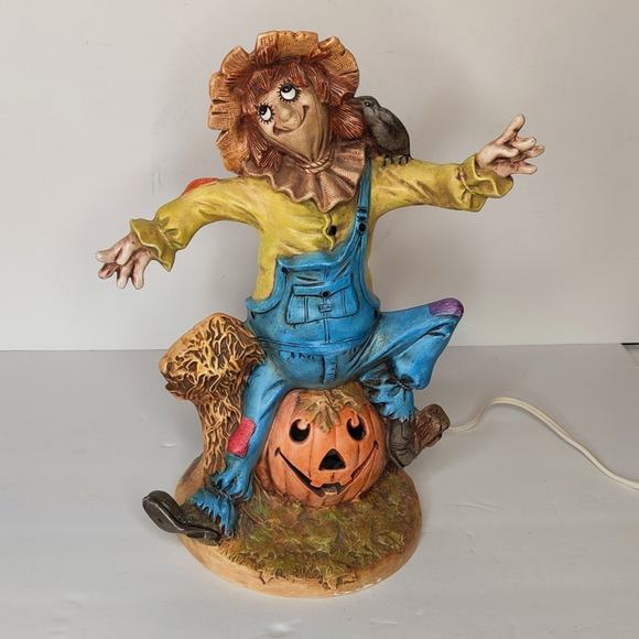 Byron Molds Vintage Patchwork Scarecrow Light Up Ceramic Pumpkin Jack-o'-lantern - Picture 12 of 16